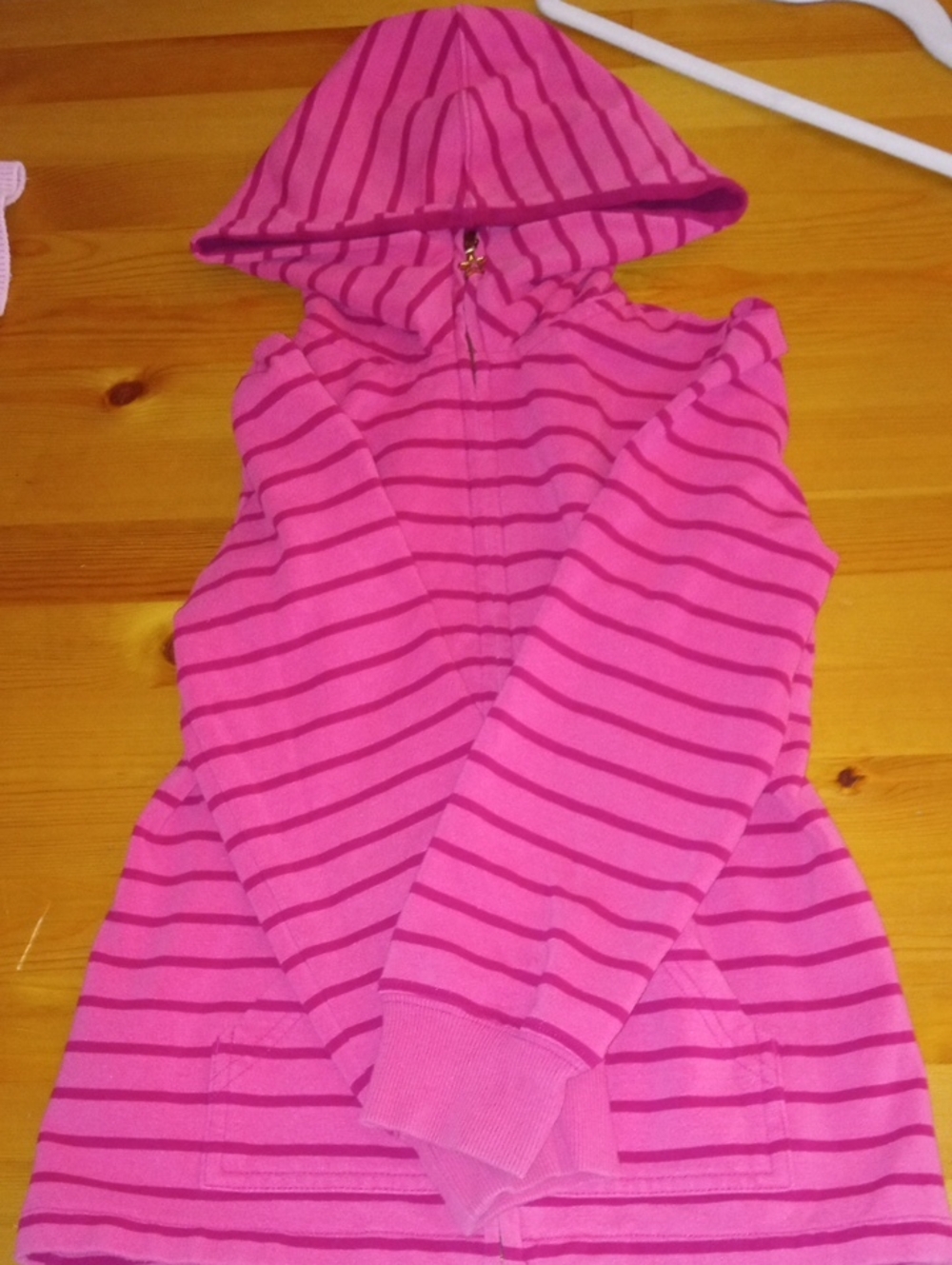 Kids Pink Striped Hooded Zip-Up Jacket